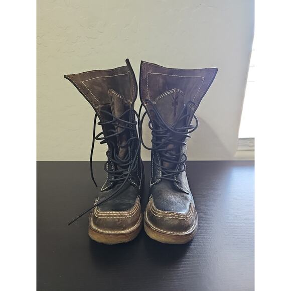 Frye Owen Fold Over COMBAT BOOTS Leather & Suede Womens Size 6 B - Picture 4 of 8